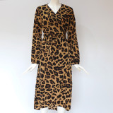 Leopard Print V Neck Midi Dress GWTC-W0205