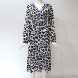 Leopard Print V Neck Midi Dress GWTC-W0205