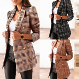 Plus Size Long Sleeve Plaid Print Blazer Coat GWTC-W0273