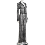 Mesh Zipper Top Flare Pants Two Piece Set GSBD-D25ST445