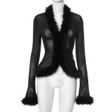 Sexy Mesh Long Sleeve Cropped Cardigan Tops GSBD-Y25TP297