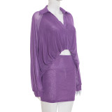 Sexy Solid Mesh Top Skirts Two Piece Set GSBD-J25ST355