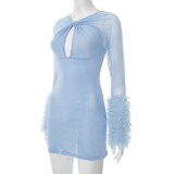 Mesh Long Sleeve Bodycon Dress GSBD-D25DS230