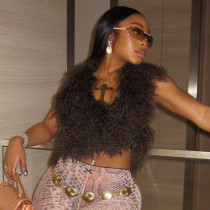 Fashion Sexy Backless Fur Top GSBD-F24TP374