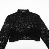 Sexy Lace Long Sleeve Top Short Skirt Suit GSBD-D25ST402