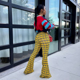 Fashion Vintage Plaid Print Flared Pants GSBD-D25PT453