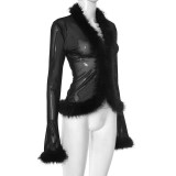 Sexy Mesh Long Sleeve Cropped Cardigan Tops GSBD-Y25TP297