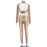Snake Print Crop Top And Pants Two Piece Sets GSBD-J25ST344