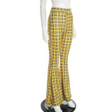 Fashion Vintage Plaid Print Flared Pants GSBD-D25PT453