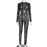 Sexy Lace See Through Long Sleeve Zip Jumpsuits GSBD-D25JP407