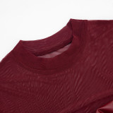 Solid Color Sexy Mesh PU Leather Long Sleeve Bodysuit GSBD-J25BS353