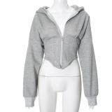 Casual Long Sleeve Zip-Up Hooded Coats GSBD-G24TP143