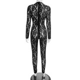 Sexy Lace See Through Long Sleeve Zip Jumpsuits GSBD-D25JP407