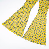 Fashion Vintage Plaid Print Flared Pants GSBD-D25PT453