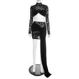 Sexy Lace Long Sleeve Top Short Skirt Suit GSBD-D25ST402