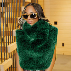 Fashion Solid Color Fur Warm Sleeveless Top GSBD-Y25TP358