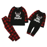 Christmas Reindeer Print Crew Neck Plaid Family Matching Set GSGS-0649