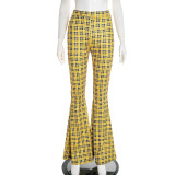 Fashion Vintage Plaid Print Flared Pants GSBD-D25PT453