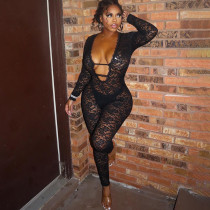 Lace See Through Zipper Sexy Nightclub Jumpsuit GSBD-D24JP652