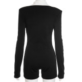 Fashion Rose Metal Button Lapel Long Sleeve Rompers GSBD-J25RP228