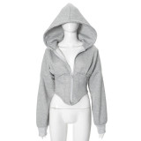 Casual Long Sleeve Zip-Up Hooded Coats GSBD-G24TP143
