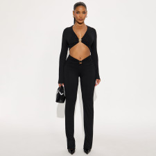 Sexy Metal Decoration Long Sleeve Top Pants Suit GSBD-J25ST342