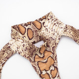 Snake Print Crop Top And Pants Two Piece Sets GSBD-J25ST344