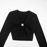 Sexy Metal Decoration Long Sleeve Top Pants Suit GSBD-J25ST342