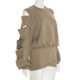 Loose Ripped Hole Top And Skirt Suit GSBD-J25ST332