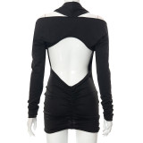 Solid Color Long Sleeve V-neck Mini Dress GSBD-C21DS456