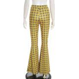 Fashion Vintage Plaid Print Flared Pants GSBD-D25PT453
