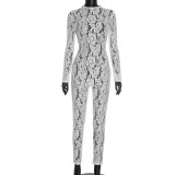 Sexy Lace See Through Long Sleeve Zip Jumpsuits GSBD-D25JP407