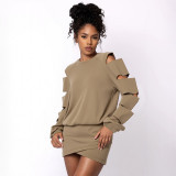 Loose Ripped Hole Top And Skirt Suit GSBD-J25ST332