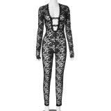Lace See Through Zipper Sexy Nightclub Jumpsuit GSBD-D24JP652