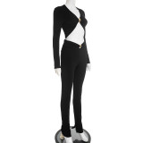 Sexy Metal Decoration Long Sleeve Top Pants Suit GSBD-J25ST342