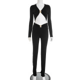 Sexy Metal Decoration Long Sleeve Top Pants Suit GSBD-J25ST342