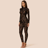 Sexy Lace See Through Long Sleeve Zip Jumpsuits GSBD-D25JP407