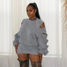 Loose Ripped Hole Top And Skirt Suit GSBD-J25ST332