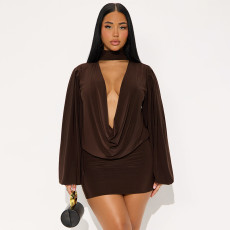 Sexy Long Sleeve Top And Skirt Two Piece Sets GSBD-J25ST319