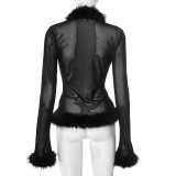 Sexy Mesh Long Sleeve Cropped Cardigan Tops GSBD-Y25TP297