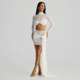 Sexy Lace Long Sleeve Top Short Skirt Suit GSBD-D25ST402
