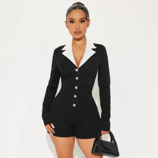Fashion Rose Metal Button Lapel Long Sleeve Rompers GSBD-J25RP228