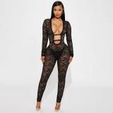 Lace See Through Zipper Sexy Nightclub Jumpsuit GSBD-D24JP652