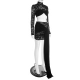 Sexy Lace Long Sleeve Top Short Skirt Suit GSBD-D25ST402
