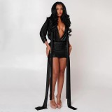 Sexy Strappy Long Sleeve Top And Skirt Two Piece Set GSBD-D25ST362