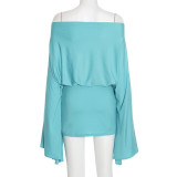 Sexy Off-shoulder Flared Sleeves Top And Skirt Two Piece Sets GSBD-D25ST397