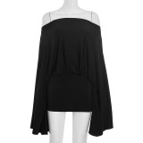 Sexy Off-shoulder Flared Sleeves Top And Skirt Two Piece Sets GSBD-D25ST397