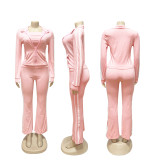 Stripe Patchwork Zipper Long Sleeve Pants 3 Piece Set  SFY-702