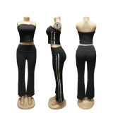 Stripe Patchwork Zipper Long Sleeve Pants 3 Piece Set  SFY-702