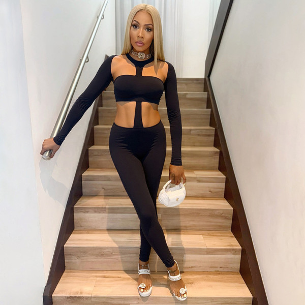 Sexy Slim Long Sleeve Hollow Jumpsuits GSBD-D25JP341